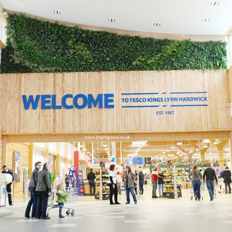 Fire rated artificial green wall for Tescos supermarket